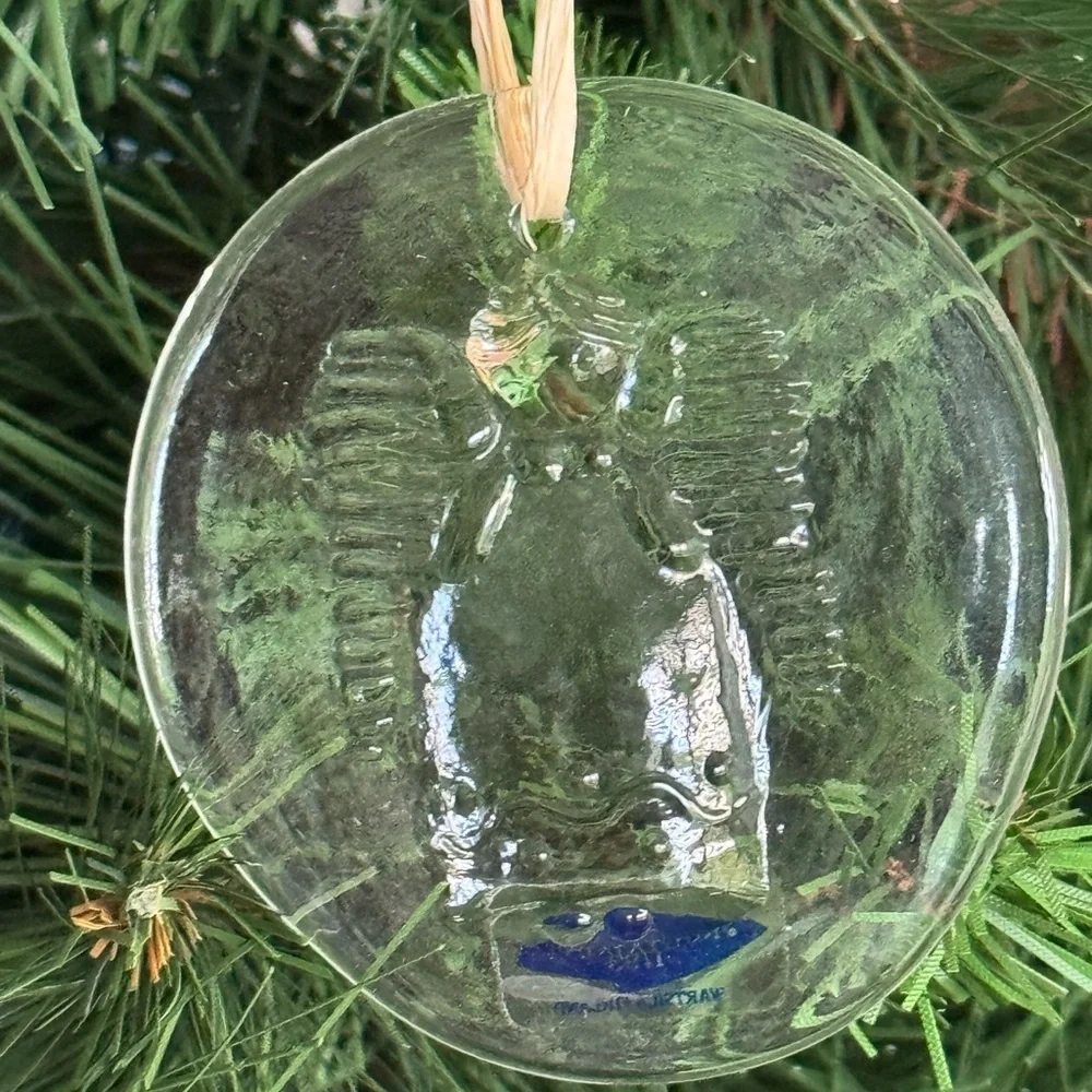 Vintage Nuutajarvi Glass Christmas Ornament Sun Catcher with Original Box, Angel